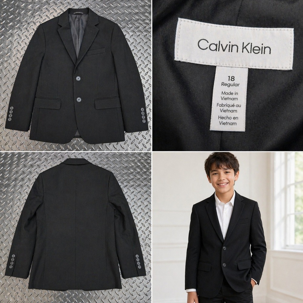 Calvin Klein Boys Black Blazer Suit Jacket Size 18 Regular K8J0045 Formal Wear